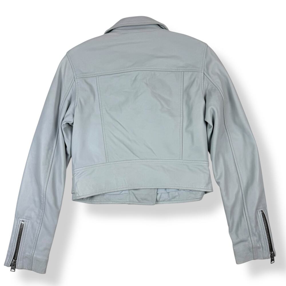 ALL SAINTS baby blue gray lamb leather BARON Biker motorcycle cropped jacket - Picture 11 of 16